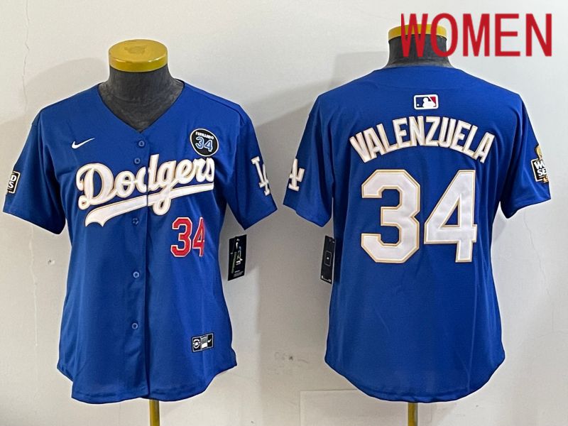 Women Los Angeles Dodgers #34 Valenzuela Blue Gold Game 2024 Nike MLB Jersey style 1120